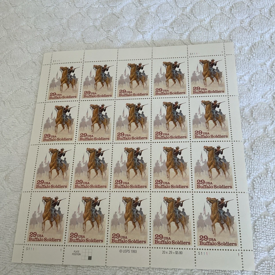 U.S.-(-1990’s-)-BUFFALO SOLDIERS ,29c.-FULL SHEET -MNH - Image 1 of 1