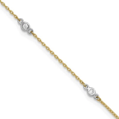 10k Gold Two-tone with CZ Anklet Adjustable 9 Inch - Image 1 of 4