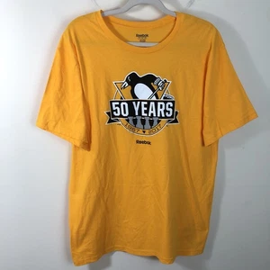 Pittsburgh Penguins Reebok 50th Anniversary 1967-2017 T-Shirt Sz L Yellow - Picture 1 of 13