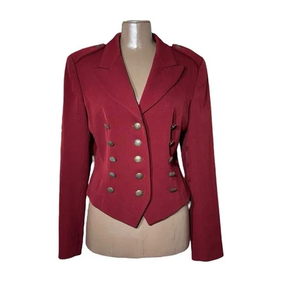 DKNY Vintage 90s Burgundy Military Inspired Cropped Jacket 100% wool  - Image 1 of 4