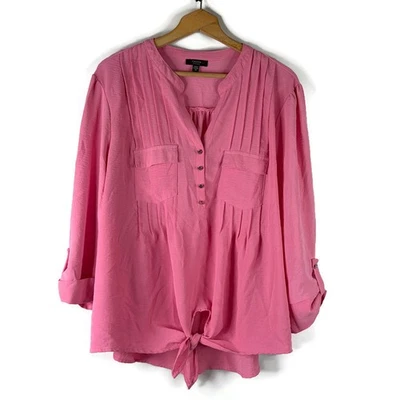 Top túnica para mujer Cocomo talla 3X rosa plisado bolsillos en el pecho nudo manga 3/4 Foto 1 de 4