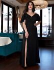 Black Floor Length Maxi Dress with Thin Straps - Ideal for Wedding Guests