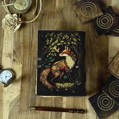 Diario de cuero hecho a mano vintage de zorro grande de 400 páginas, diario Grimorio Fat en blanco. Foto 1 de 4