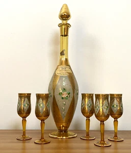 Vintage Bischoff Italy Venetian Hand Painted Art Glass Brandy Decanter Cordials - Picture 1 of 16