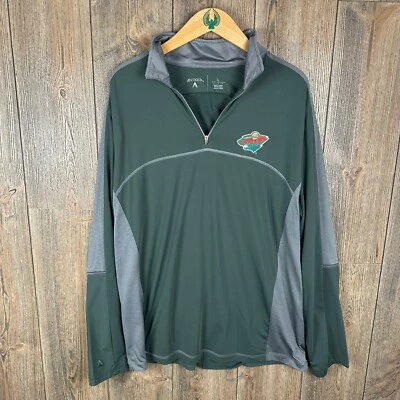 Pullover NHL Minnesota Wild Antigua 1/4 Cremallera Manga Larga Para Hombre Talla Grande Verde Foto 1 de 4