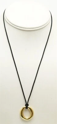 TIFFANY & CO Elsa Peretti 750 18K Yellow Gold Sevillana O Black Cord Necklace - Image 1 of 4