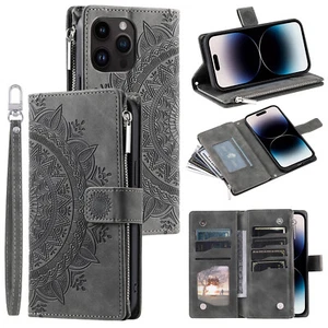 Zip Wallet Case For OnePlus 1+11 1+Ace 1+10 Pro Leather Flip Holder Phone Cover - Picture 1 of 18