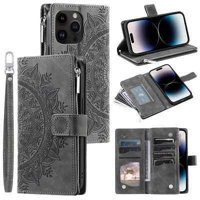 Zip Wallet Case For OnePlus 1+11 1+Ace 1+10 Pro Leather Flip Holder Phone Cover - Image 1 of 4