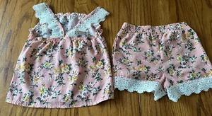 Girl Little Lass Flowers Pink Top & Shorts Size 5 Comfortable Pajamas Lounge - Picture 1 of 4