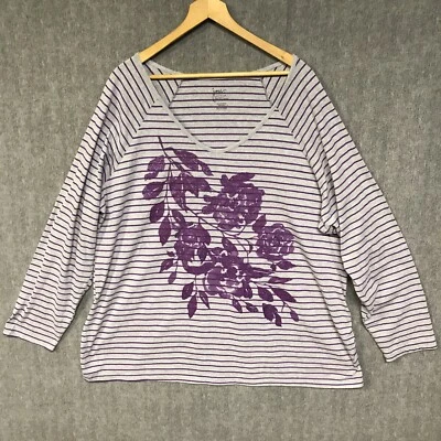 JMS Shirt Womens 4XL Purple Blouse Top Floral Glitter Stripe Long Sleeve FLAW - Image 1 of 4