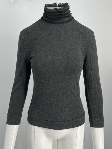 Maglione Accento Rosso Valentino Grigio Maniche Lunghe Colletto Pizzo Taglia 46