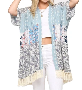 FUNKY STUFF Patch Fransen offen TOP JACKE CARDIGAN COVERUP KIMONO 4X kostenloser Versand - Bild 1 von 9