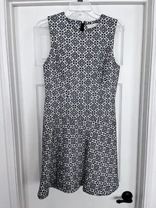Tory Burch Textured Burlap Geometric Print Wear Work Dress Navy White Size 6 - Picture 1 of 10