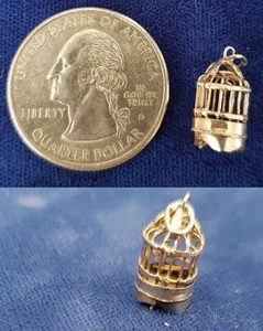VINTAGE 1940s STERLING SILVER CHARM : 3D BIRD CAGE BIRDCAGE PERCH e14 - Imagen 1 de 1