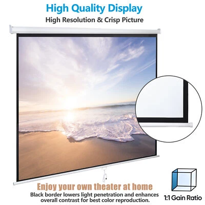 84" X 84"Manual Pull Down Projector Screen Home Theatre Play Game Bedroom - Image 1 of 4