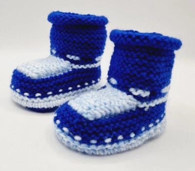 Baby Boy Girl Handmade Knitted Warm Blue Boot Slippers Socks Shoes Approx 4 Inch - Image 1 of 4