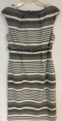Vestido Dana Buchman Gris Rayas Cinturón Sin Mangas Talla 8 Regular Nuevo con Etiquetas Foto 1 de 4