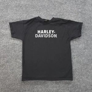 Harley Davidson Shirt Boys Large Black Spellout Graphic Motorcycle Biker Youth - Picture 1 of 10