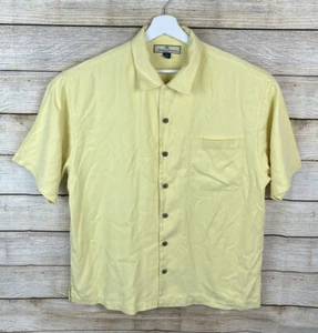 TOMMY BAHAMA Mens Large L Yellow 100%Silk Short Sleeve Button Down Shirt - Picture 1 of 3