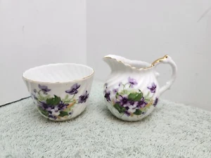 Norcrest SWEET VIOLETS 9-128 Purple Swirl Mini Creamer & Open Sugar Bowl - Picture 1 of 5