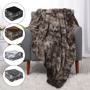 Luxury Soft Shaggy Faux Fur Blanket Reversible Tie-dye Throw for Sofa Couch Bed - Picture 1 of 13
