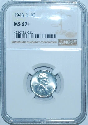 1943 D NGC MS67+ EX-CAC Lincoln Wheat Steel Cent - Image 1 of 2