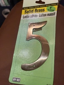 HY-KO  #5  Solid Brass House Number  4” tall with Nails - Picture 1 of 2