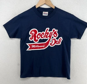 ROCKY'S MILLWOOD DELI NY RESTAURANT T-Shirt Youth Size M 10-12 Short Sleeve Blue - Picture 1 of 10