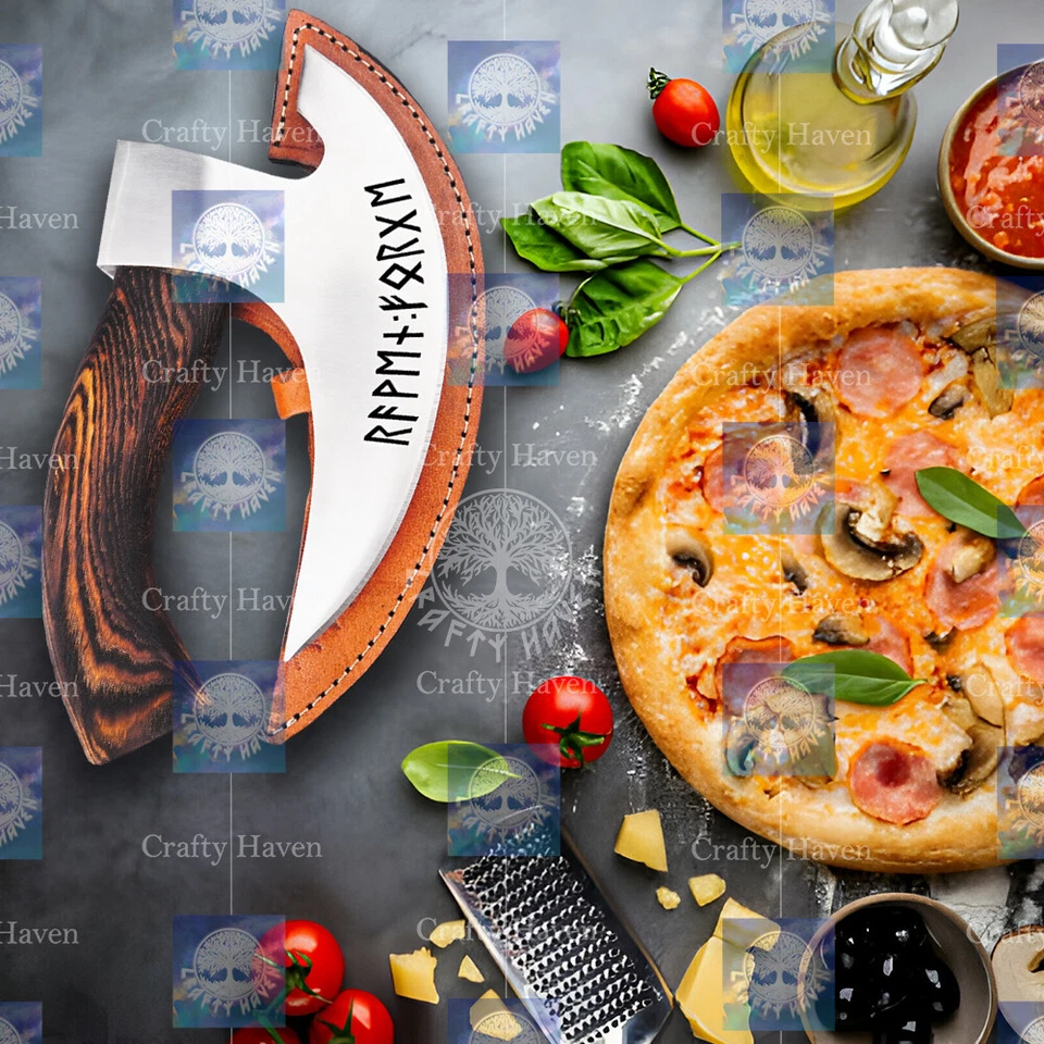 Hacha de pizza forjada a mano artesanal hacha barbuda hacha de camping vikinga cortadora ULU Foto 1 de 1