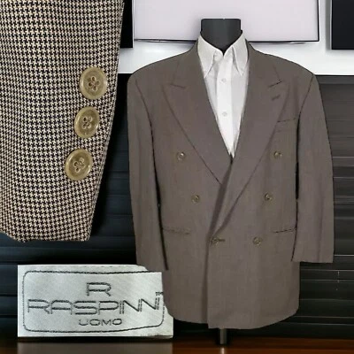 Abrigo deportivo R Raspinni Uomo para hombre 40R beige lana pata de gallo doble pecho Foto 1 de 4