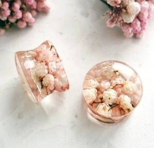 Flor Rosa Medidores de Resina Tapón para Oreja Túnel Estiramiento Doble Acampanado Regalo para Novia - Imagen 1 de 5