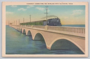 Causeway verbindet Festland mit Galveston Texas Zugbrücke unbesendet Vintage PC - Bild 1 von 2