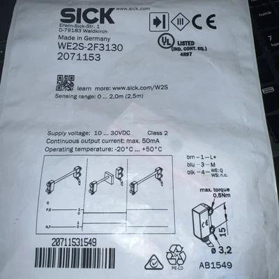 SICK WE2S-2F3130 Photoelectric Sensor - Image 1 of 4