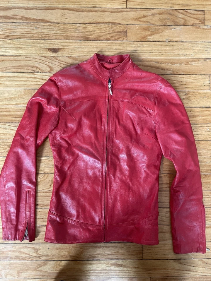 Chaqueta Barney’s New York Cooperativa Mujer Cuero Rojo Café Corredor X-Pequeña De Colección Foto 1 de 4