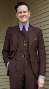 Brown Linen Mens Suits Regular Slim Fit Tuxedos Formal Coat Single Breasted - Picture 1 of 4