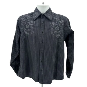 Vintage Eighty Eight Mens Small Shirt Embroidered Floral Striped Button Down - Picture 1 of 6