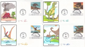Set of 4 1981 25c Dinosaurs #2422-25 FDC Hand Painted by Pugh ST3731 - Picture 1 of 12