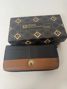Vintage 90er Stone Mountain Damen Schwarz Braun Leder 2 Tone Handtasche Geldbörse Neu - Bild 1 von 19