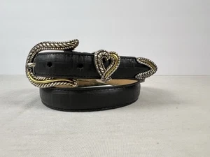 Brighton Classics Black Leather Belt Silver Gold Heart Buckle C3103 ML 32 - Bild 1 von 10