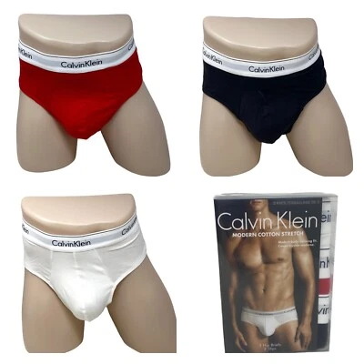 Calvin Klein Men’s Underwear 3 Pack Cotton Stretch Hip Brief Red White NB2379933 - Image 1 of 4