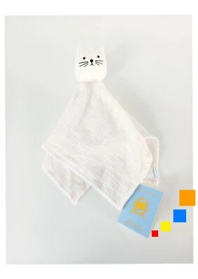 Doudou Plat/Mouchoir Carré Lange Chat Rose Clair Moustaches - Monoprix Bout'chou - Photo 1/4