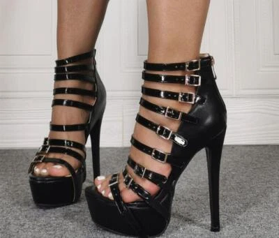 Damenmode Peeptoe Schnalle Riemen Römer Sandalen High Heels Sexy Party Schuhe - Bild 1 von 4