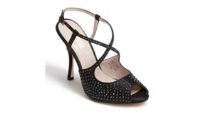 Glint Black Rhinestone Embellished Strappy Stiletto Heels Women's Size 9.5 - Picture 1 of 6