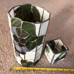 Tiffany Style (set of 2) Tall & Square (small) Stained Glass Candle Lamp - Picture 1 of 6