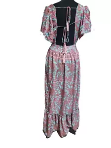 Silk Boho Hippie Pink Blue Kimono Backless Summer Maxi Dress S M Beach vintage - Picture 1 of 6