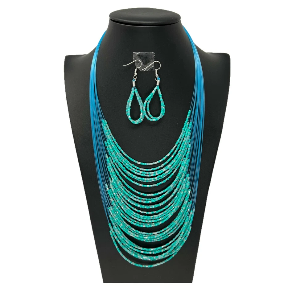 Collana Orecchini Set Multifilo Perline Moda Donna Gioiello in Plastica Colore - Immagine 1 di 1