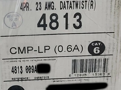 Belden 4813 23/4P CAT6E+ 600MHz IBDN DataTwist Network Cable CMP-LP White /50ft - Image 1 of 4