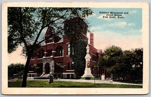 Vtg Fort Scott Kansas KS Soldiers Monument & Court House 1920s View Postcard - Picture 1 of 2