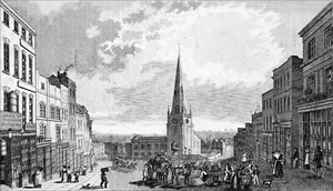 BIRMINGHAM: BULL RING & St MARTINS CHURCH -Engraving 19th (hollow imprint visibl - Picture 1 of 2