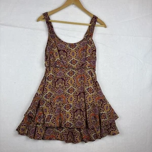 FREE PEOPLE Paisley Purple Orange Cami Mini Dress Fairy Festival Whimsical Sz 6 - Picture 1 of 5